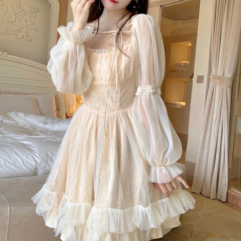 qgtao Lolita Kawaii Dress Women Casual Long Sleeve Vintage Y2k Mini Dress Female Japanese Style One Piece Dress Korean 2024 Spring