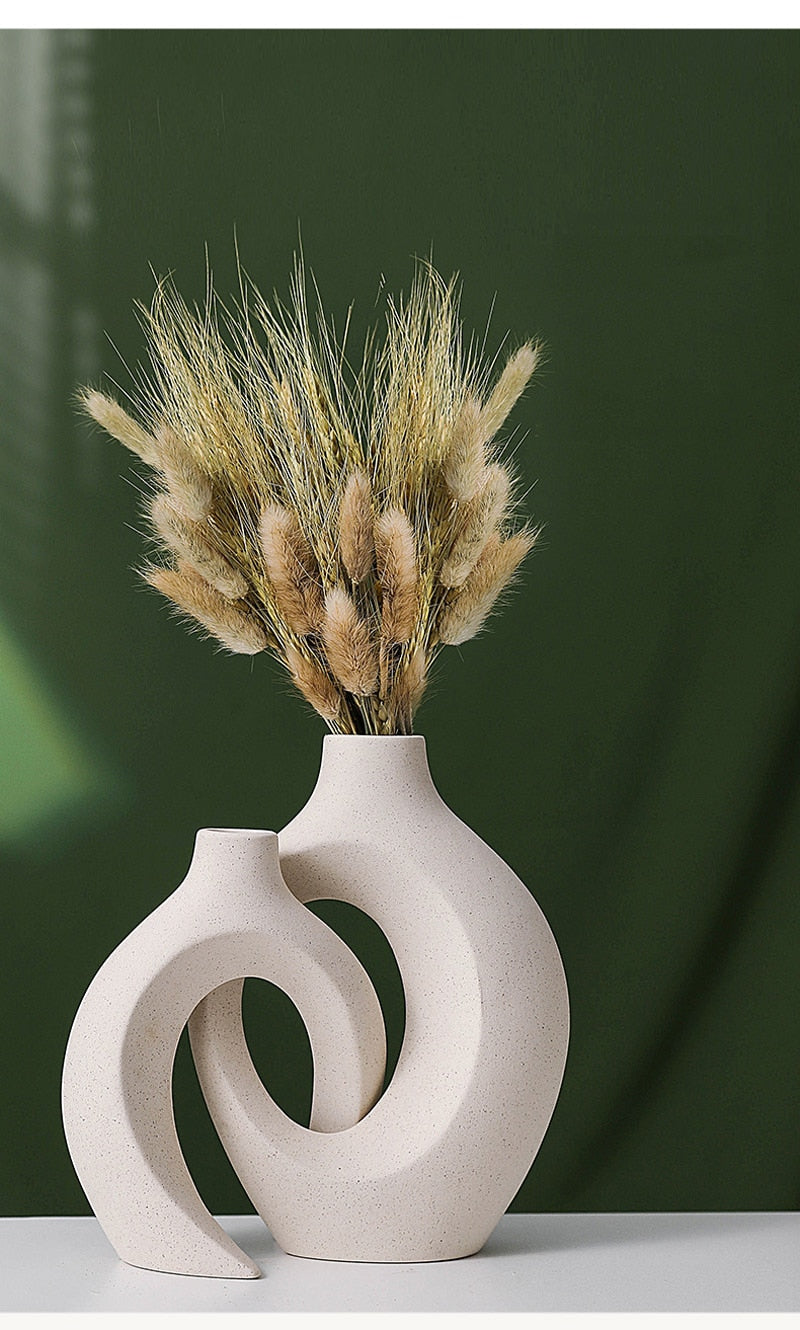 qgtao  Nordic Ceramic Vase  2Pcs/Set Snuggle White Matte Vase for Pampas Grass Living Room Office Desktop Porch Home Decoration