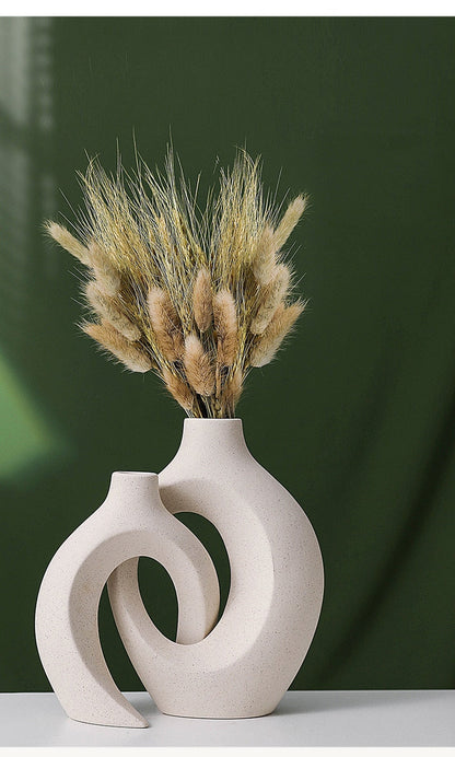 qgtao  Nordic Ceramic Vase  2Pcs/Set Snuggle White Matte Vase for Pampas Grass Living Room Office Desktop Porch Home Decoration