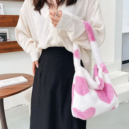 qgtao Women Fluffy Shoulder Bag Top-handle Bag Female Autumn Winter Handbag Plush Tote Girls Fashion Shopping Bags Handbags for Women