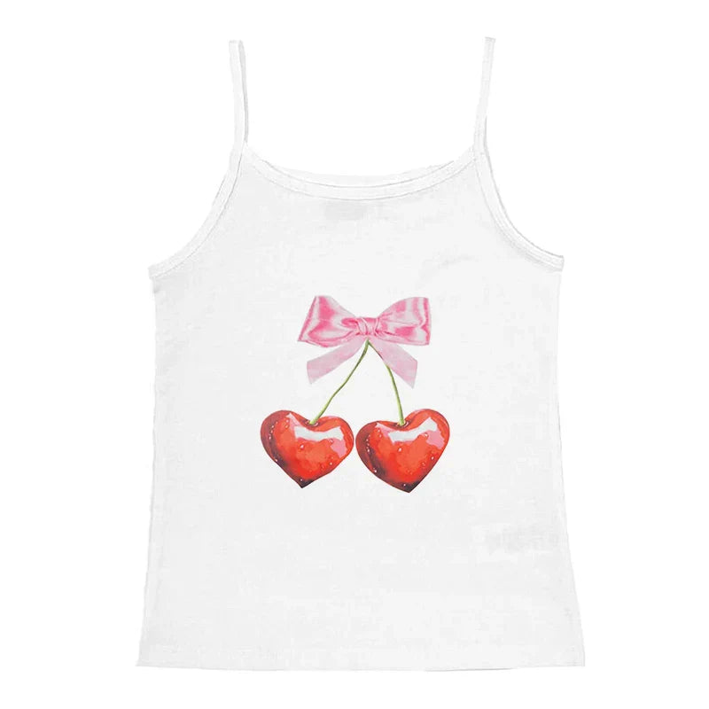 qgtao Y2k Tshirt Grunge Baby Tee Aesthetic Cherry Print Casual Vintage Streetwear Short Sleeve Crop Top Clothes Gothic Slim T-shirts