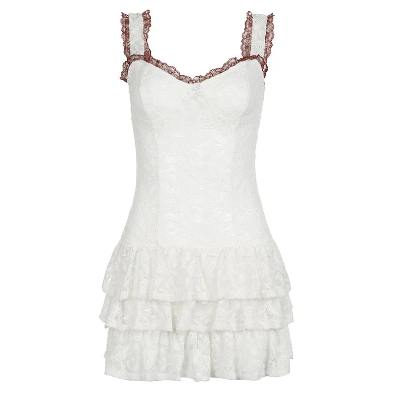 qgtao Elegant White Corset Lace Ruched Dress