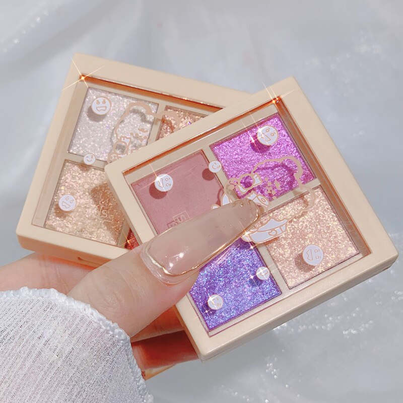 Bright Daylight 4 Colors Eyeshadow Palette Glitter Matte Eye shadow Shiny Shading Powder Soft Pink Peach Color Highlight Makeup