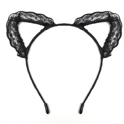 qgtao  -  Women Sexy Black Cat Ears Head Bezel Fashion Lace Lady Hairband Cosplay Headwear Headband Girl Birthday Party Hair Accessories