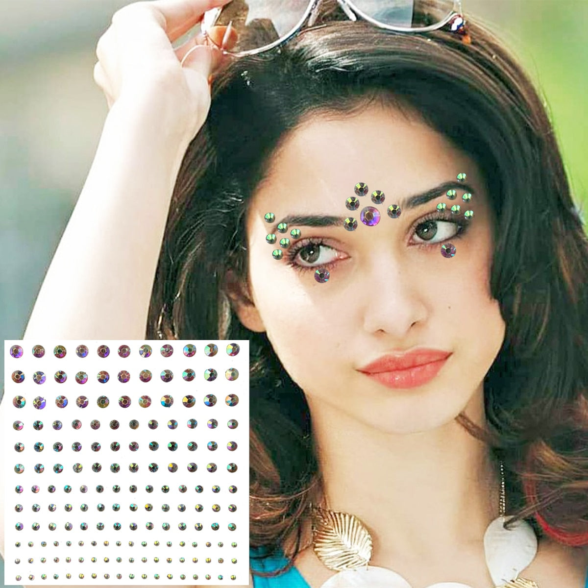 Face Jewelry Temporary Tattoos Eyes Eyeshadow Bindi Dots Crystals Gems Sticker Sparkle Pearl Tears Makeup Jewels Halloween Rave