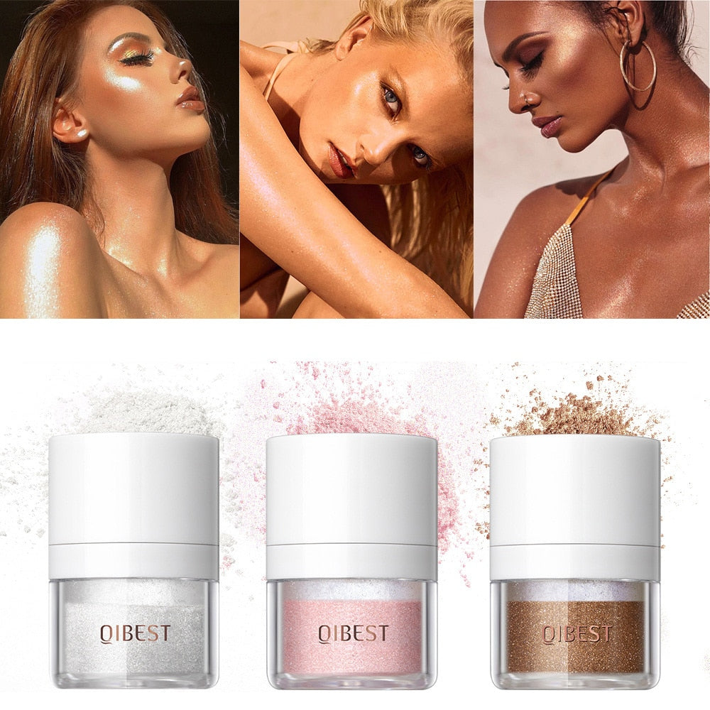 Fairy Powder Highlighter Make up Shimmer High Gloss Illuminating Highlighter Powder for Face Body Hair Glitter Makeup for Women