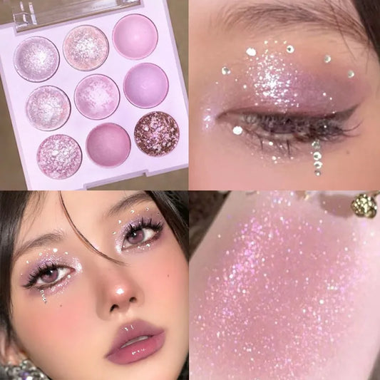 qgtao Rose Pink Purple Color Eyeshadow Palette 9 Colors Pearlescent Matte Glitter Eyeshadow Palette Shiny Eye Korean Makeup Pigments