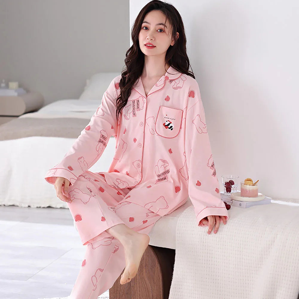 qgtao M-3XL 100% Cotton Soft Women's Pajama Sets Free Shipping Spring Autumn Sleepwear for Sleeping Korean Style Cute Home Clothes