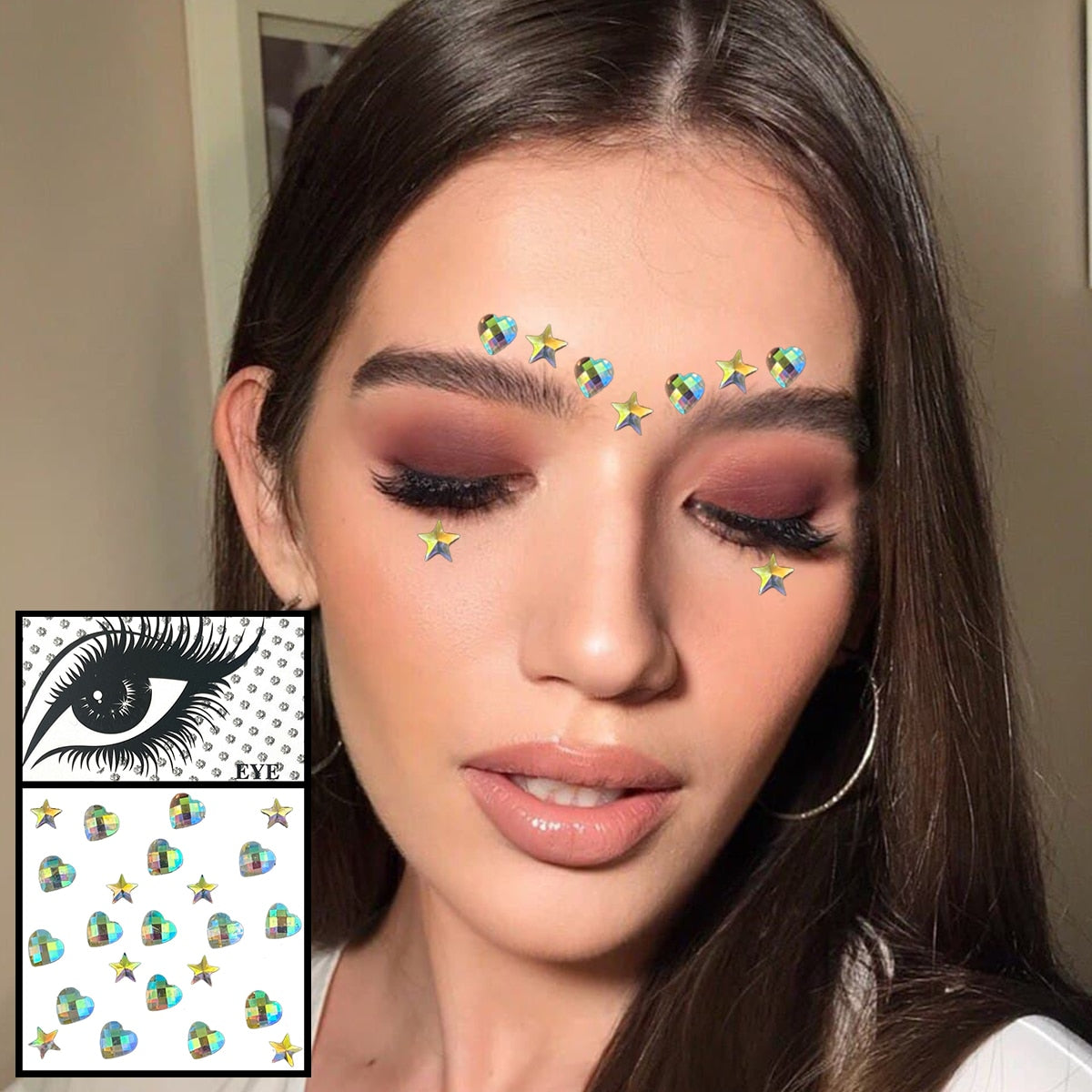 Face Jewelry Temporary Tattoos Eyes Eyeshadow Bindi Dots Crystals Gems Sticker Sparkle Pearl Tears Makeup Jewels Halloween Rave