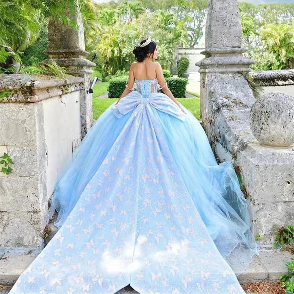 qgtao  Ball Gown Princess Evening Dresses Sweetheart Butterfly Flower Bow Prom Formal Party Gowns Sweet Dress