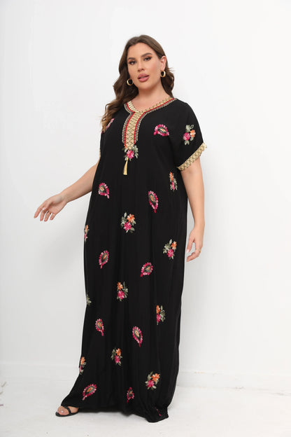 qgtao 2 Pieces Set African Dresses For Women Cotton O-neck Jilbab Short Sleeves Kaftan Dubai Abaya Hijab Muslim Plus Size Robe