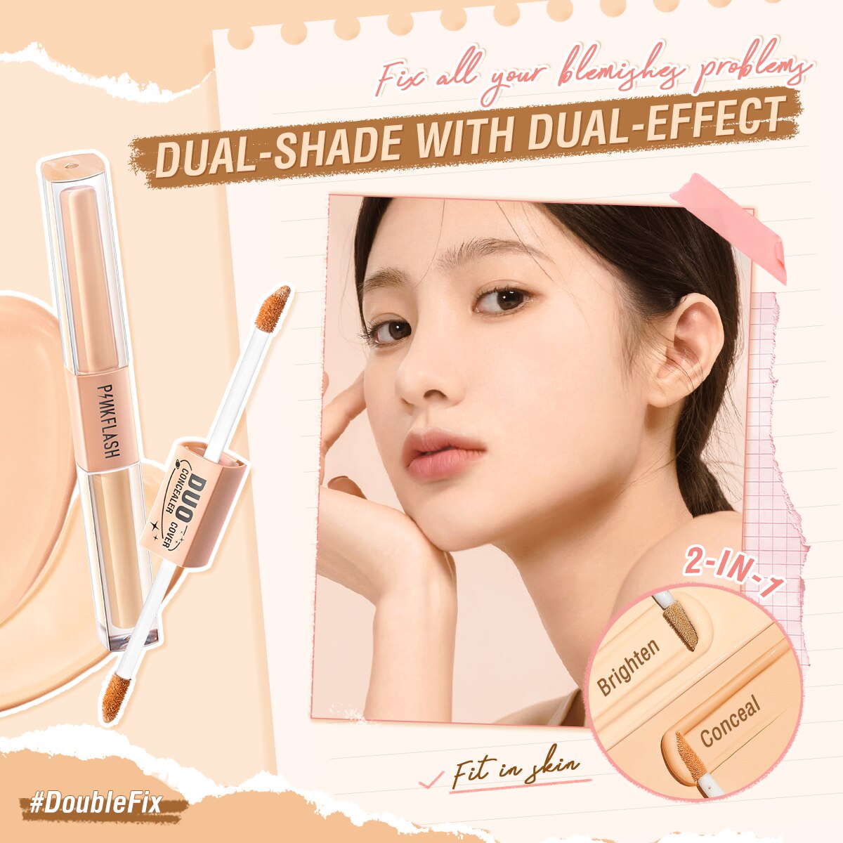 2 In 1 Dual-Shade Liquid Concealer Full Coverage Brighten Matte Lightweight Face Makeup Foundation Cream Cosmetic