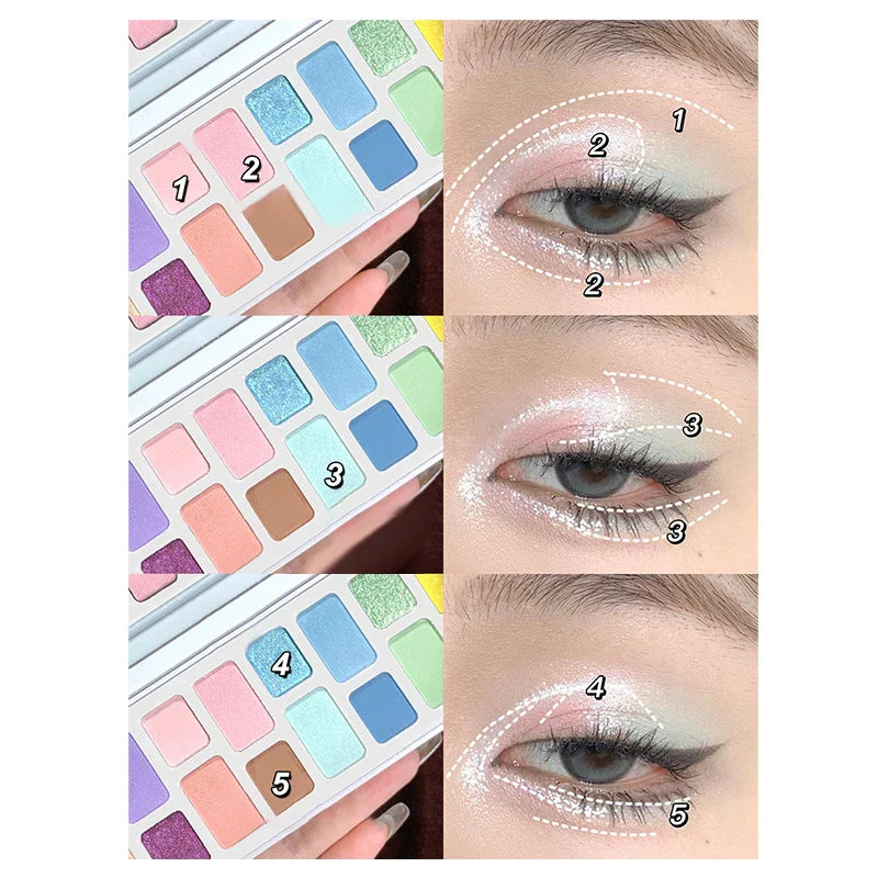 qgtao 16 Colors Eye Shadow Tray Colorful Eyeshadow Blush Glitter Matte High Quality Long Lasting Professional Makeup Korean Cosmetics