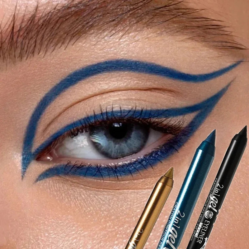 qgtao 7 Colors Waterproof 2 In 1 Eyeliner Lipliner Pencil Blue White Black Eyeliner Gel Pen Easy Wear Lasting Eyes Makeup Cosmetic