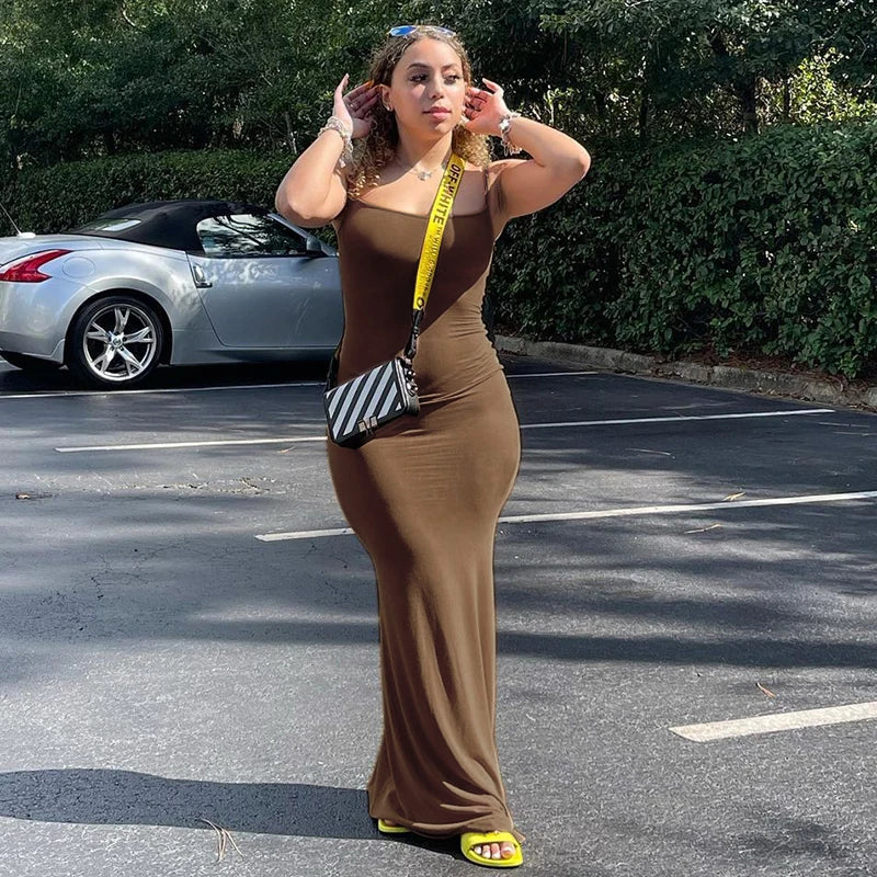 qgtao聽 2024 New Sexy Long Dresses Daily WearWomen Sleeveless Fish Tail Dress, Solid Color Spaghetti Strap Bodycon Long Skirt