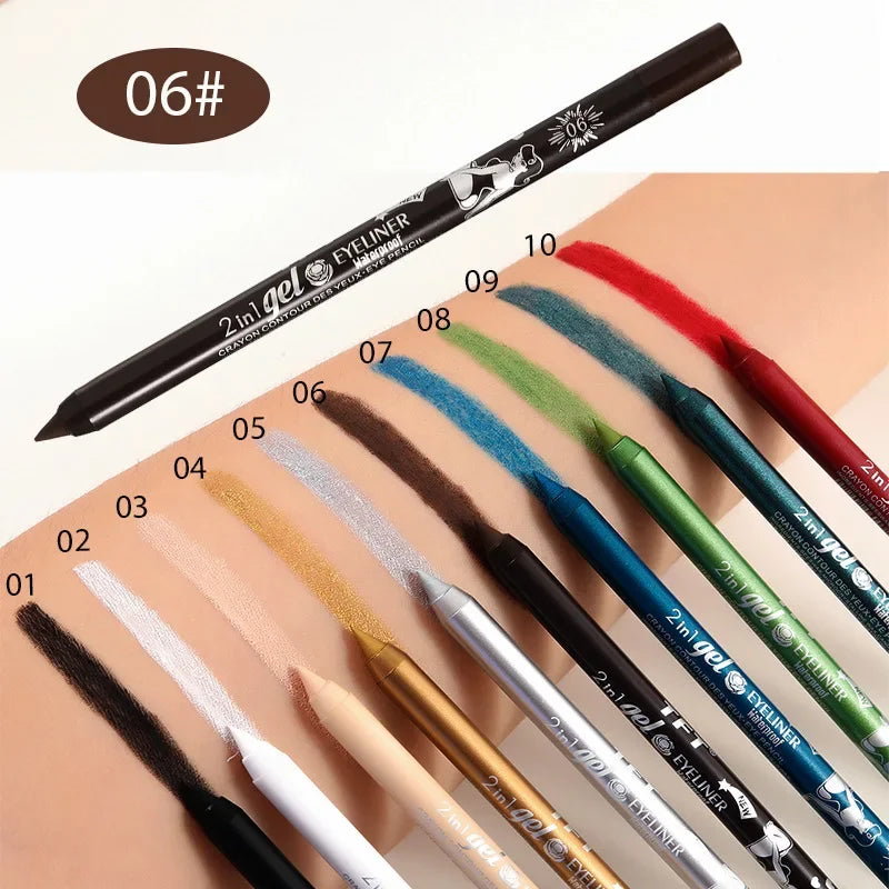 qgtao 7 Colors Waterproof 2 In 1 Eyeliner Lipliner Pencil Blue White Black Eyeliner Gel Pen Easy Wear Lasting Eyes Makeup Cosmetic