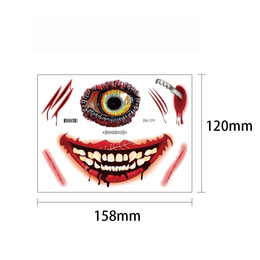 Halloween Face Makeup for Women Men Big Mouth Temporary Tattoo Stickers Disposable Funny Fake Tattoo Waterproof for Saints' Day