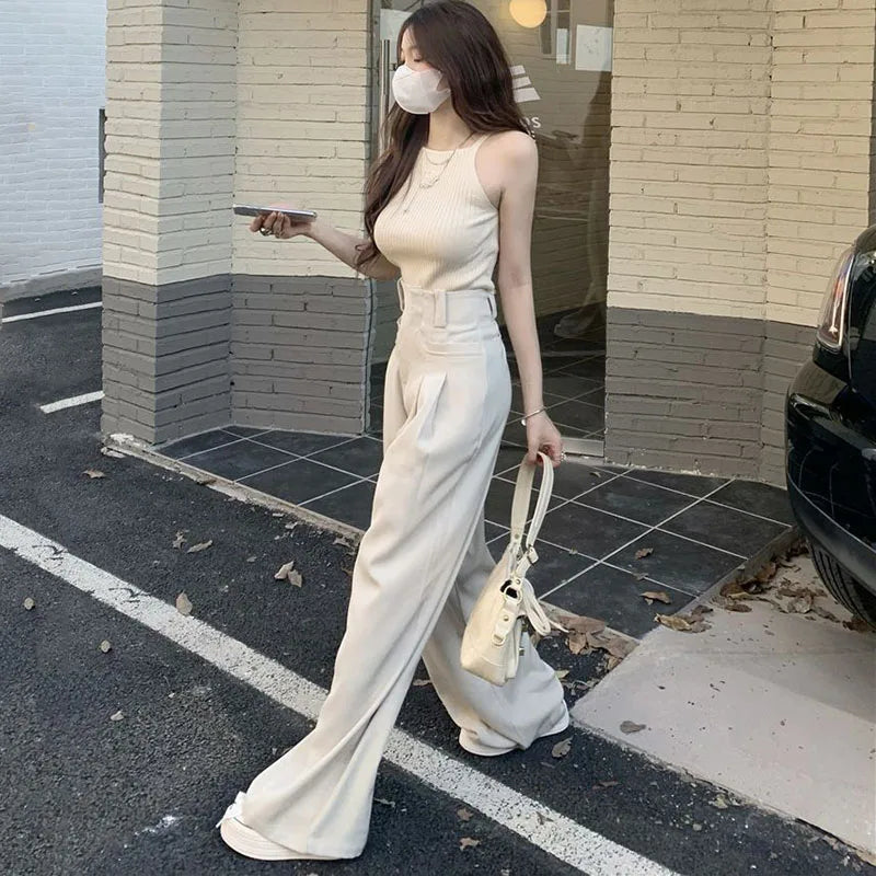 Lucyever High Waist Wide Leg Pants Women Vintage Streetwear Baggy Floor-Length Pants Spring Autumn Korean Style Casual Trousers