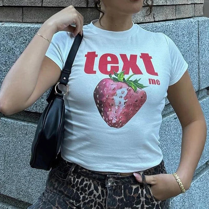 qgtao Y2k Street Crop Tops Women's Short Sleeve O Neck Clothes Sexy T-shirts Sling Vest Graphics Print Summer Female Slim Baby Tees