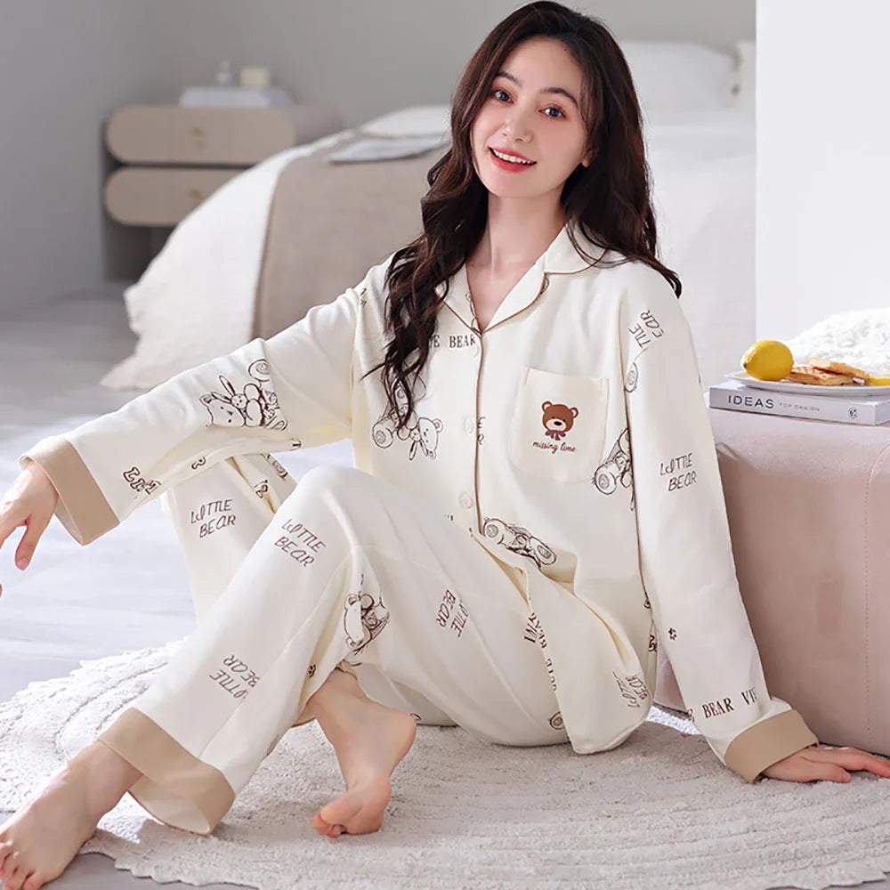 qgtao M-3XL 100% Cotton Soft Women's Pajama Sets Free Shipping Spring Autumn Sleepwear for Sleeping Korean Style Cute Home Clothes