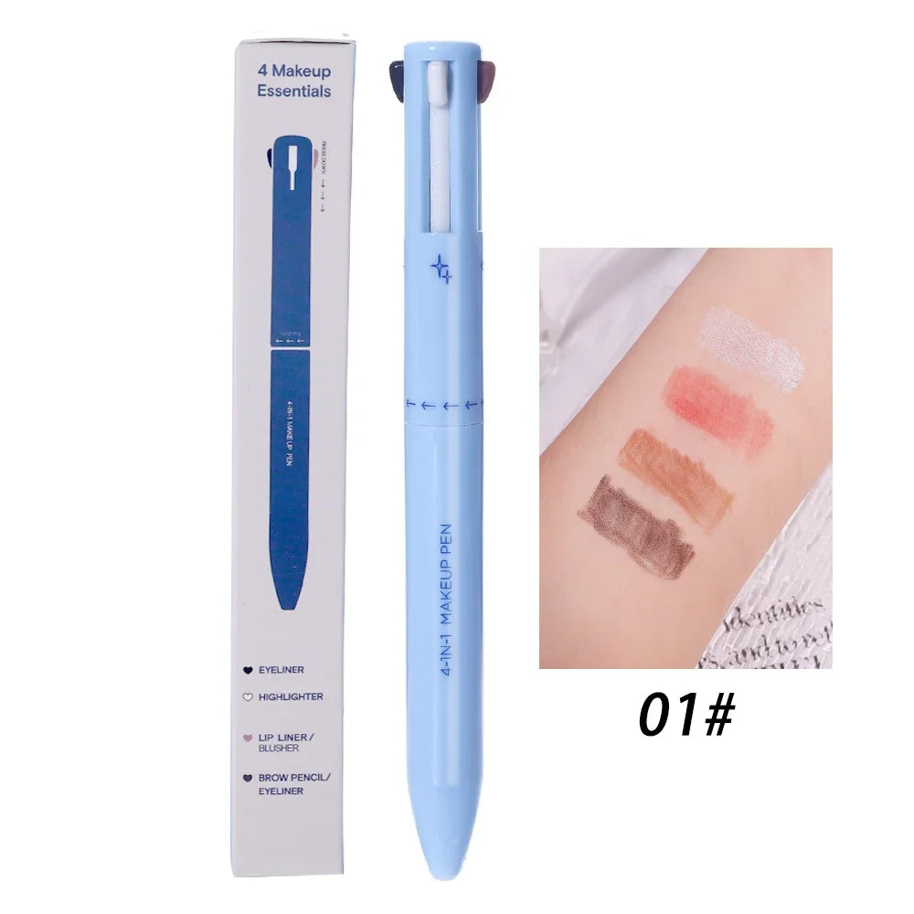 qgtao Waterproof Multifunctional Glitter Highlighter Eyeshadow Pencil Makeup 4 In 1 Lip Liner Eyebrow Eyeliner Pen Easy Color Cosmetic