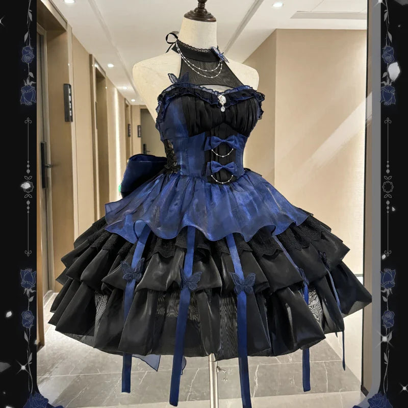 qgtao Vintage Victorian Lolita Princess Mini Dress Women Gothic Y2k Bow Lace Ruffles Sleeveless Party Dresses Girl Sweet Elegant Dress