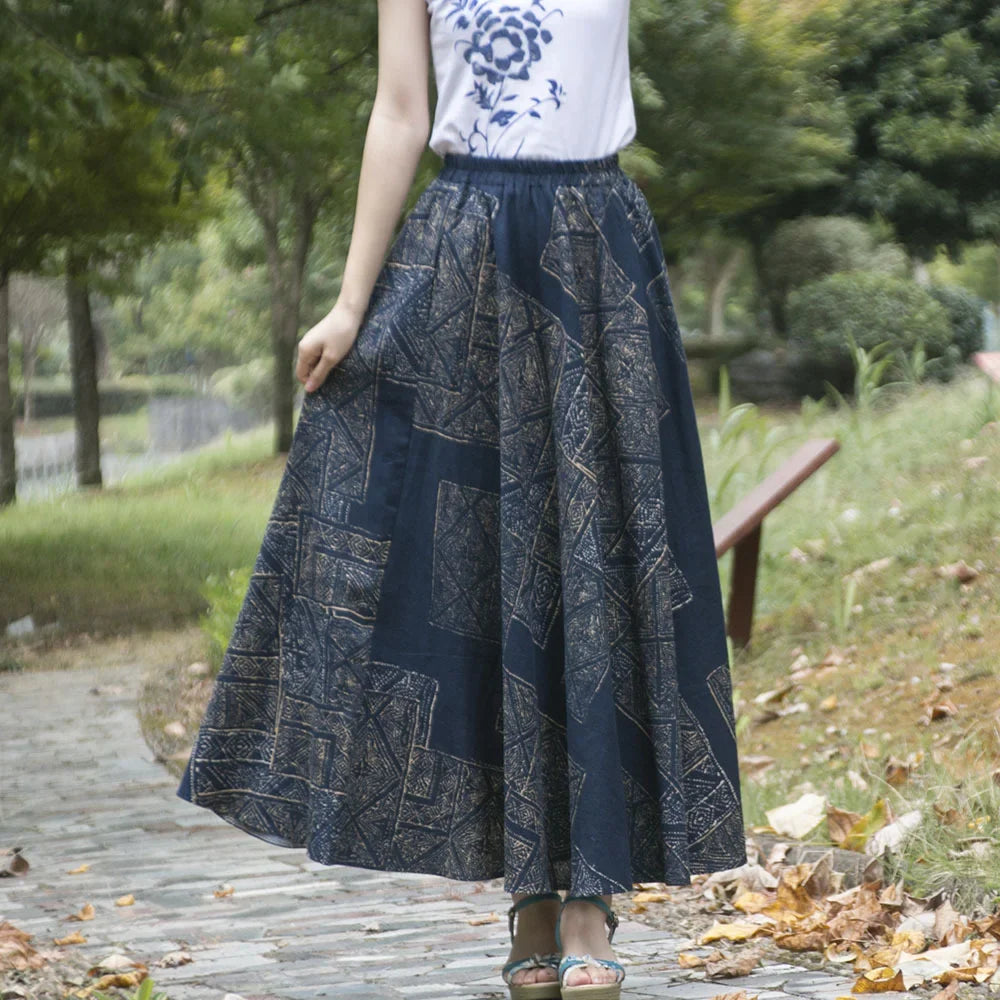 Summer Ethnic Style Cotton Linen Bohemian Streetwear Y2k Skirt Fashion Clothes Long Skirts Women Clothing Casual Vintage Elegant