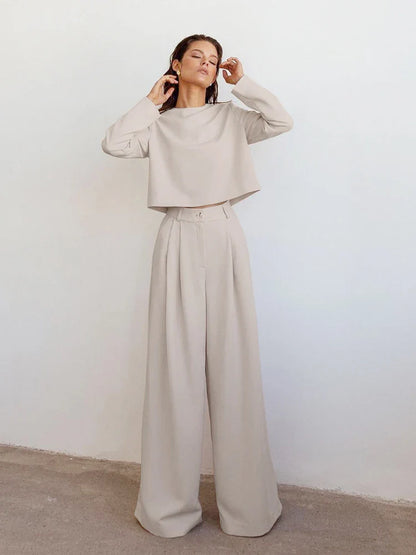 Mnealways18 Classic Wide Pants Floor-Length Pleated Loose Women Trousers Spring Wide Leg Pants Vintage Female Palazzo Pants 2024