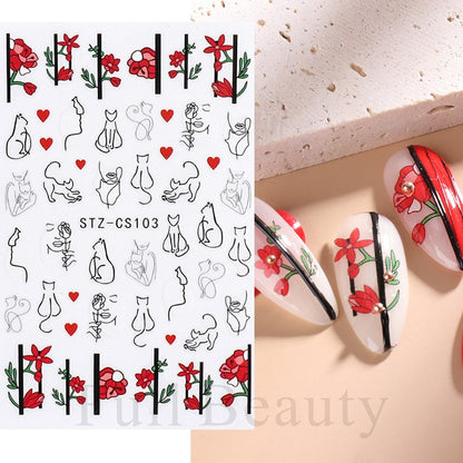 3D Christmas Sticker for Nails Cute Cartoon Sliders Snowflake Elk Xmas Tree Decal Gel Polisn Manicure Nail Art Decor SACA717-724