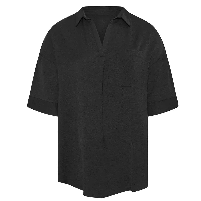 qgtao Plus Size V-neck Spring Autumn Elegant Hi Low Blouse Women Loose 3/4 Sleeve Black Tunic Tops Large Size Blouse And Tops Shirt 6X