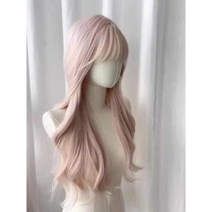 qgtao  -  Baby Pink Wig with Bangs Long Wavy Hair Lolita Wig for Women 24inch Natural Daily Use Cosplay Wave Headband Wigs