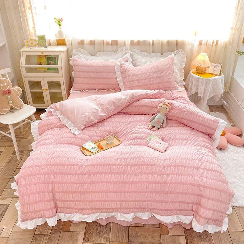 Yeknu Korean Style Princess Summer Quilt Cool Chiffon Seersucker Air-conditioned Quilt Bed sheet Summer Blanket Comforter Duvet