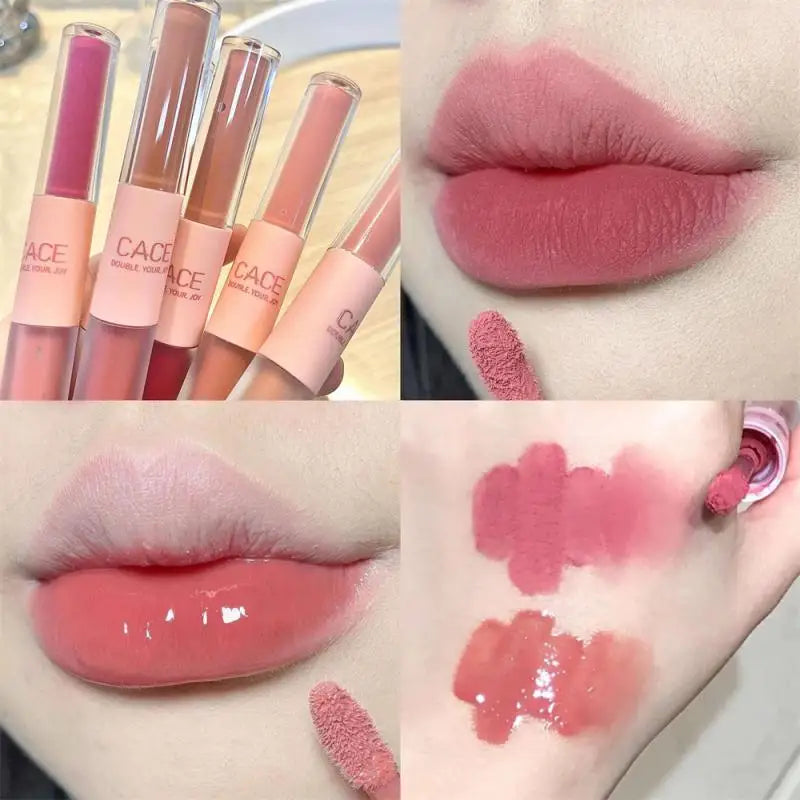 qgtao 11Colors Double Head Lip Gloss Matte Velvet Sexy Red Tint Liquid Lipstick Waterproof Mirror Water Lip Glaze Lips Makeup Cosmetic