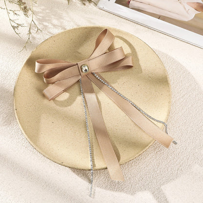 AWAYTR New Bow Pearls Chain Barrettes Hairpins For Women Rhinestone Spring Hair Clips Ribbon Headband Ponytail Hair Accessories