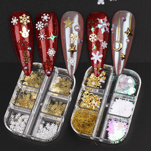 Mixed Snowflake Santa Claus Tree Bell Christmas Stickers Nails Simple Flake Paillette For Winter Nail Charms Decoration SAS14