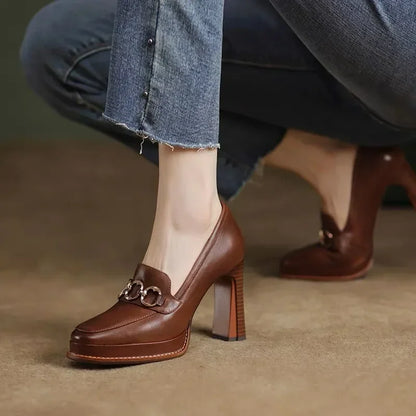 qgtao New Fashion Spring Autumn luxury Pumps Women High Heels Shoes Chunky Heels Designer Loafers Platform Black Brown 2024