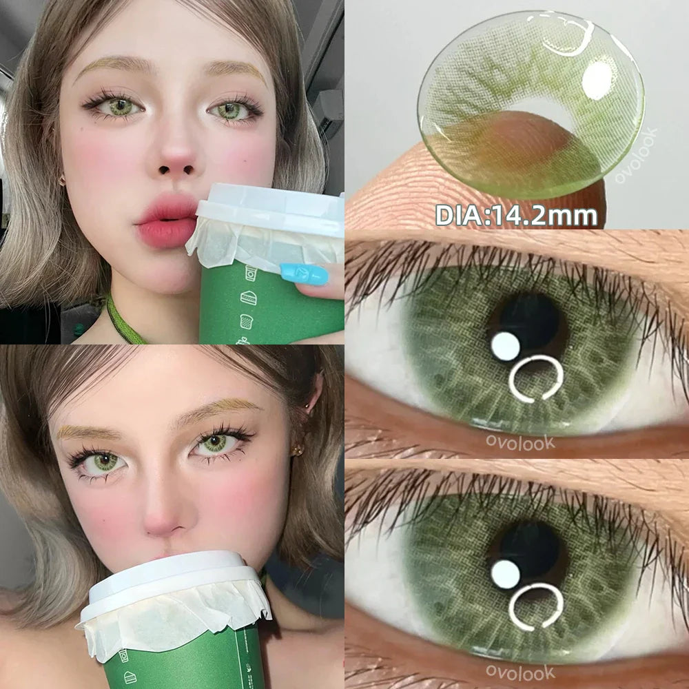 qgtao 1 Pair Green Lenses Colored Contact Lenses for Eyes Beauty Pupils Myopia Eye Color Lenses Prescription Lenses Blue Lens