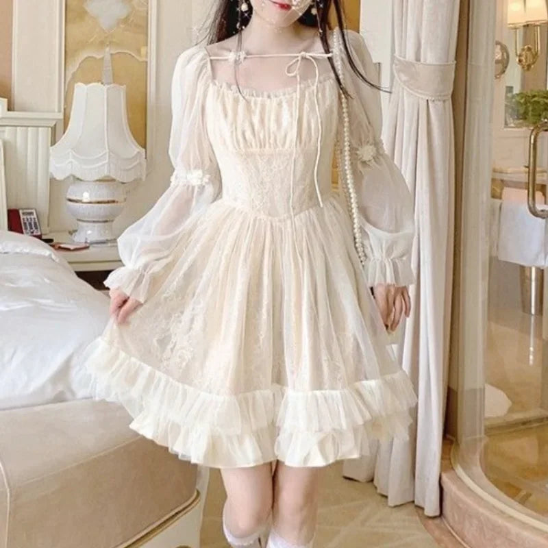 qgtao Lolita Kawaii Dress Women Casual Long Sleeve Vintage Y2k Mini Dress Female Japanese Style One Piece Dress Korean 2024 Spring