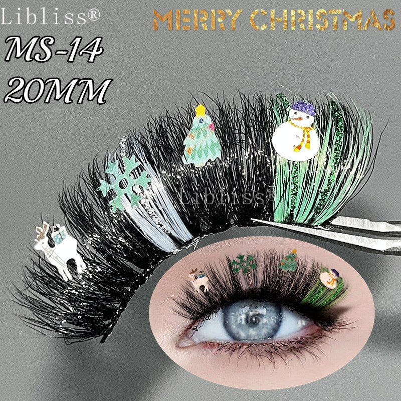 15-20MM Party Fluffy Halloween Christmas Mink Lashes Vendor 3D 5D Glitter Colored Fake Eyelashes Box Package Makeup Tools