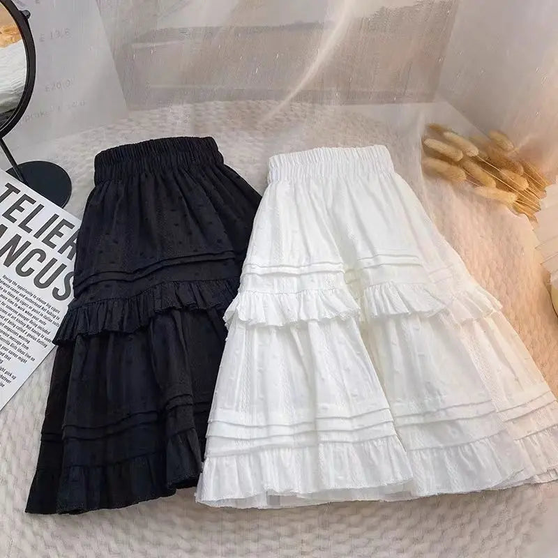 qgtao Lolita Pleated Ruffle Mini Skirts Women Casual White Short Skirt Cutecore Korean Style Sweet Girl Black Layered Skirt