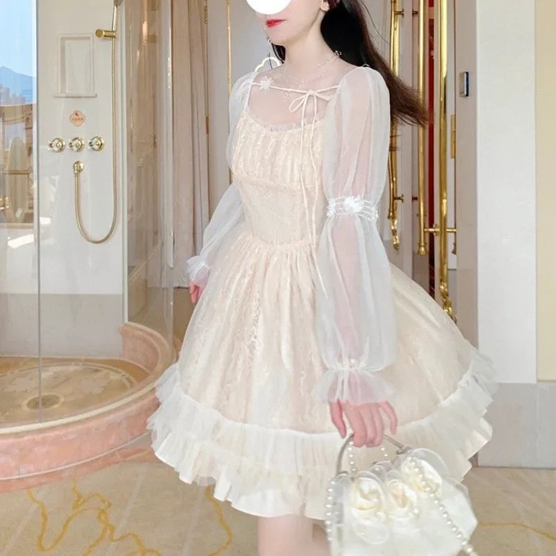 qgtao Lolita Kawaii Dress Women Casual Long Sleeve Vintage Y2k Mini Dress Female Japanese Style One Piece Dress Korean 2024 Spring