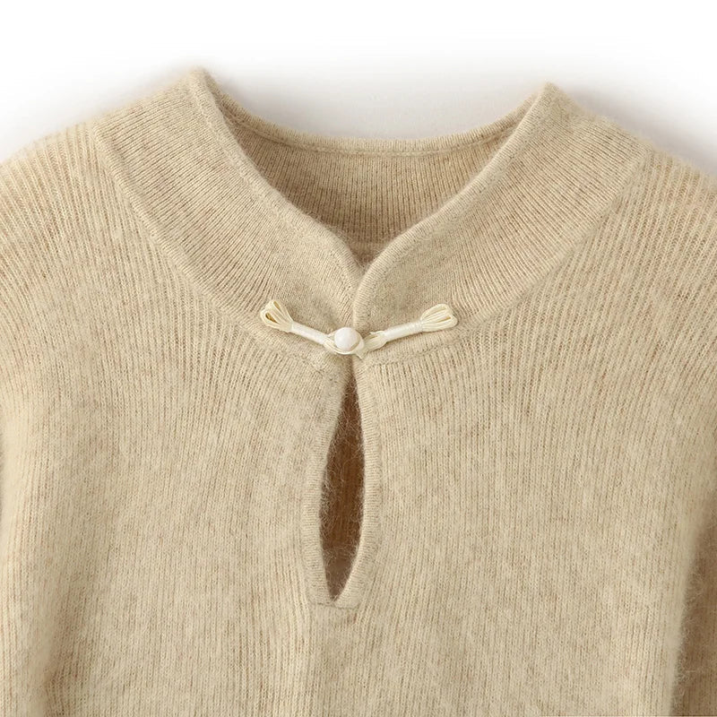 qgtao 100% Mink Cashmere Dress Women's Stand up collar Pullover Long Skirt Slim Fit Fashion Long Warm Dress Autumn Winter Solid Color