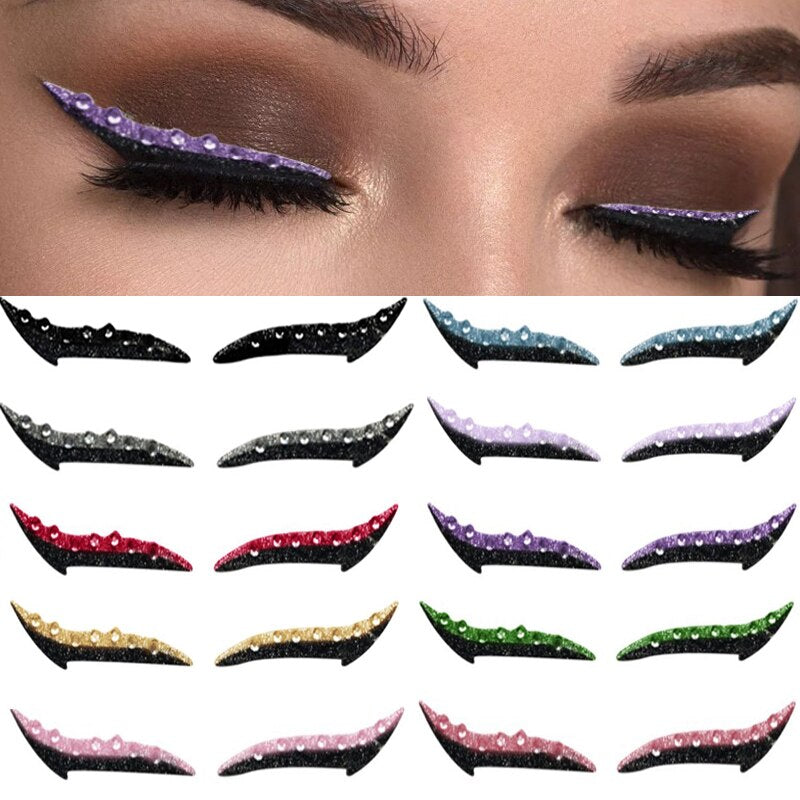 1 Pairs Diamond Eyeliner Stickers 10 color Reusable Self-adhesive Glitter  Eyeliner Double Eyelid Tape Cat Eye Makeup Cosmetic