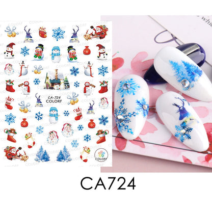 3D Christmas Sticker for Nails Cute Cartoon Sliders Snowflake Elk Xmas Tree Decal Gel Polisn Manicure Nail Art Decor SACA717-724