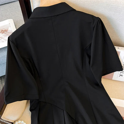 qgtao Plus-size women's Summer Fashion Polyester suit Dress Black commuter professional dress Mature dry party dress