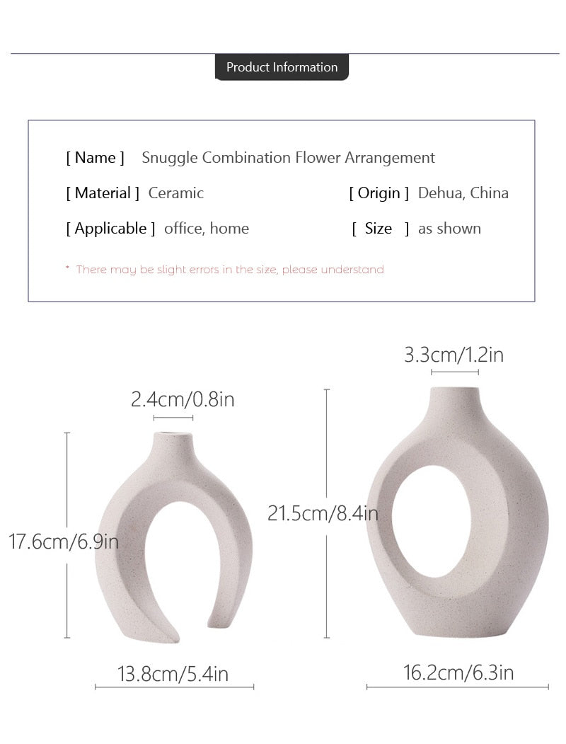 qgtao  Nordic Ceramic Vase  2Pcs/Set Snuggle White Matte Vase for Pampas Grass Living Room Office Desktop Porch Home Decoration