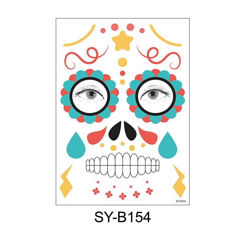 waterproof temporary tattoo sticker halloween face eye mouth fake tattoo water transfer Day of The Dead Skull Makeup Beauty