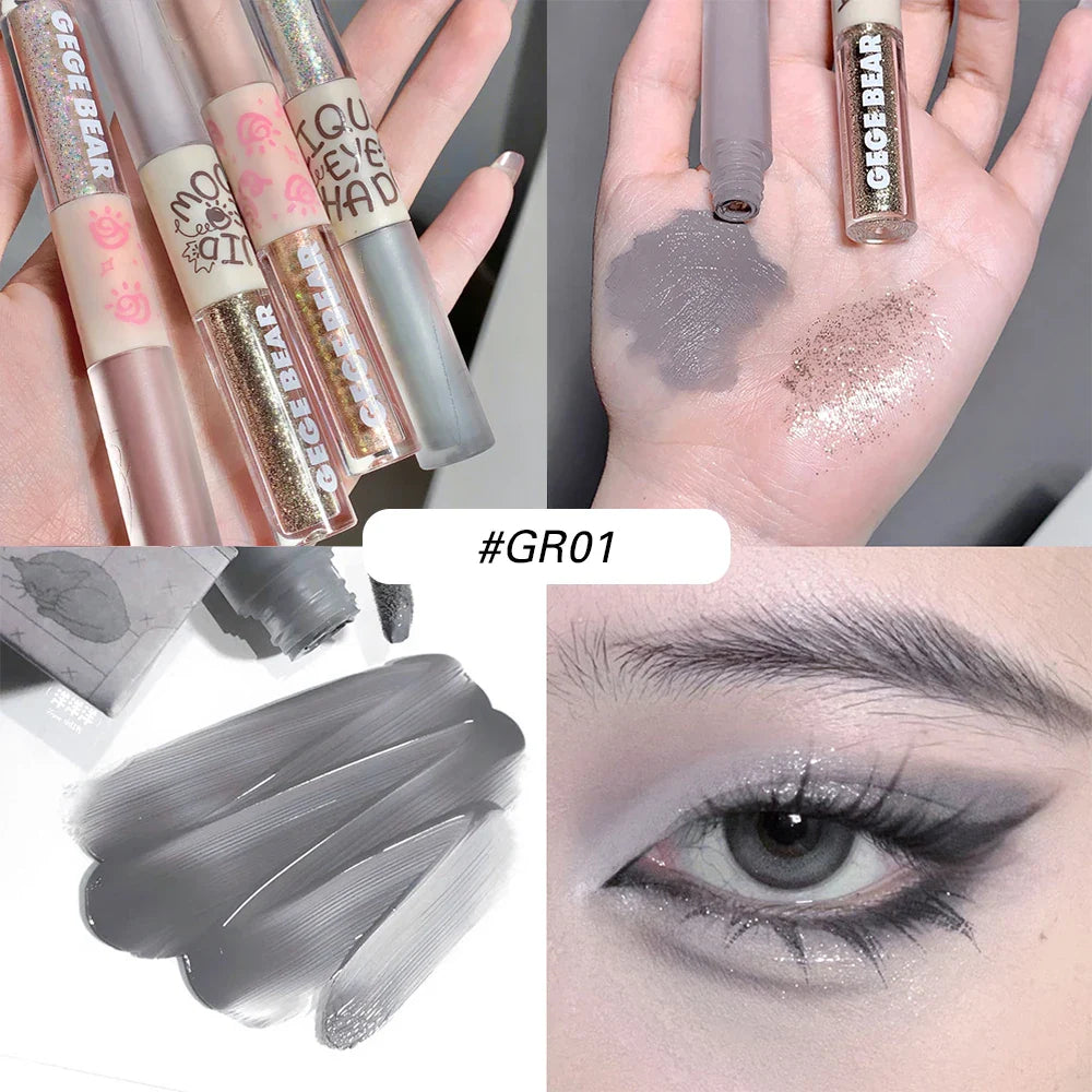 qgtao  2 In 1 Double-head Glitter Liquid Eyeshadow Brightening Lightweight Waterproof Matte Blue Lying Silkworm Highlighter Eyes Makeup