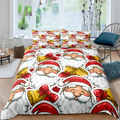 Christmas Bedding Set Twin King Queen Polyester Duvet Cover Set 2/3 Pcs Cartoon Santa Claus Print Pillowcase Bed Cover