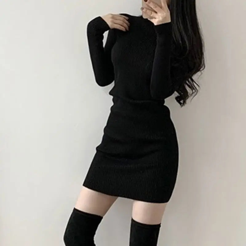 qgtao Solid Female Dress Short Extreme Mini Sexy Daring Turtleneck Crochet Women's Dresses Knit Clothing Bodycon Korean Fashion Cotton